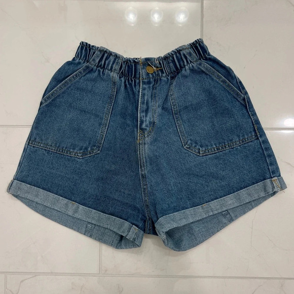 Vintage Demin Paper Bag Shorts Mom Shorts Loose Fit High Waisted Baggy Blue Jean - Picture 1 of 9